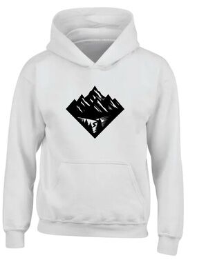 White Hoodie with Black Mountain Graphic